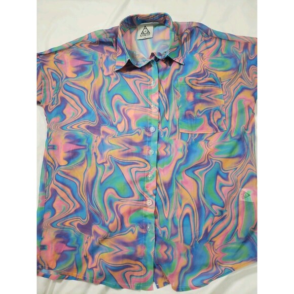 Unif Melt Button Up Long Sleeve Colorful Psychedelic Womans XS Shirt - Picture 2 of 13